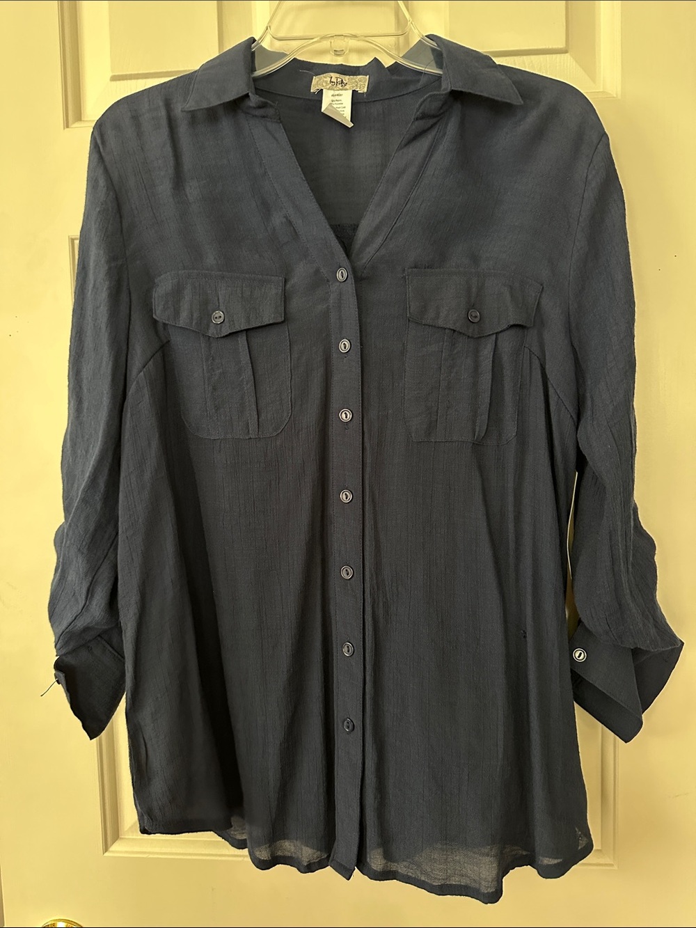 Ivy Ridge NWT Lightweight Navy Button-Up Blouse size L